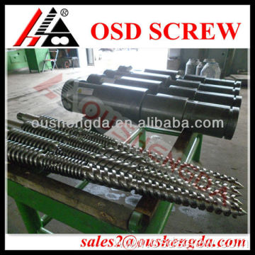 Conical twin screw barrel for PS profile extruder